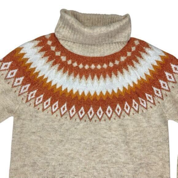 ASPEN Wool Blend Fair Isle Turtleneck Sweater Women XL Brown Ski Winter Pullover - Picture 2 of 12